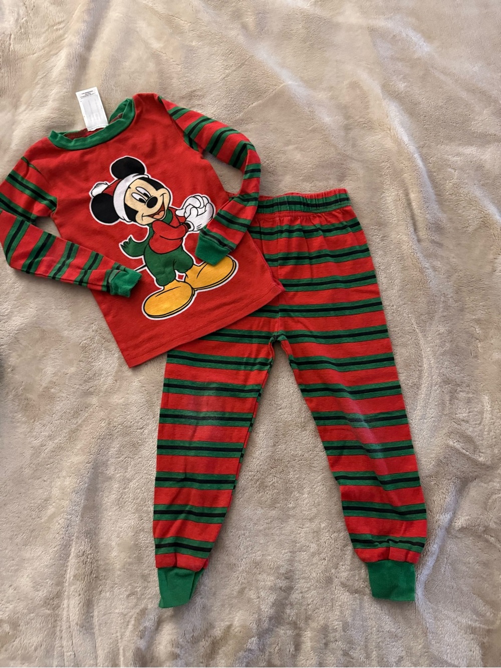Disney Red and Green Mickey Mouse Stripe Pajama Set